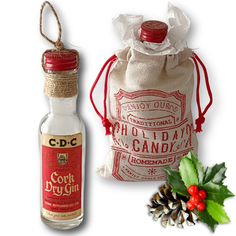 Cork Dry Gin Artisan Vintage Miniature Glass Bottle Unique Ornament